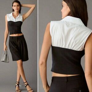 NWT Anthro Maeve Combinatino Poplin Collared Bustier Sweater Top